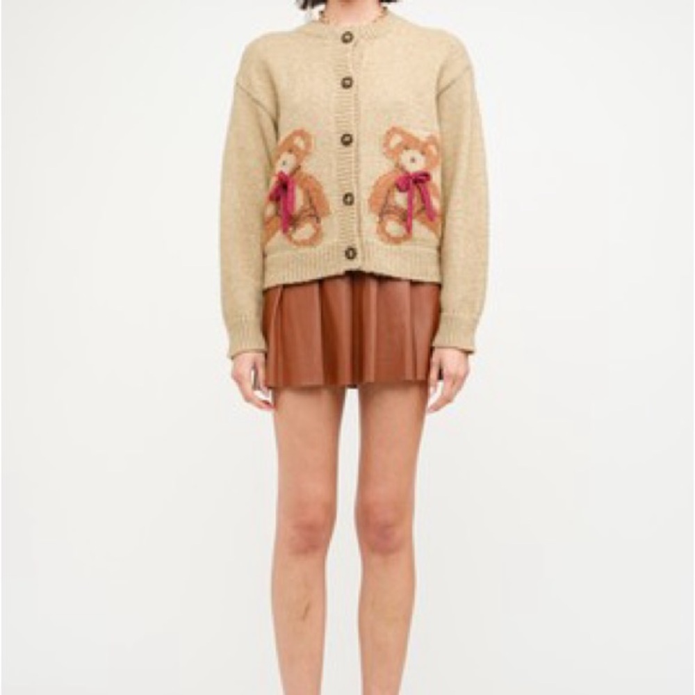 Cute Bear Cardigan with Brown Skirt